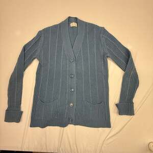 Blue Cable Front Knit Cardigan Sweater